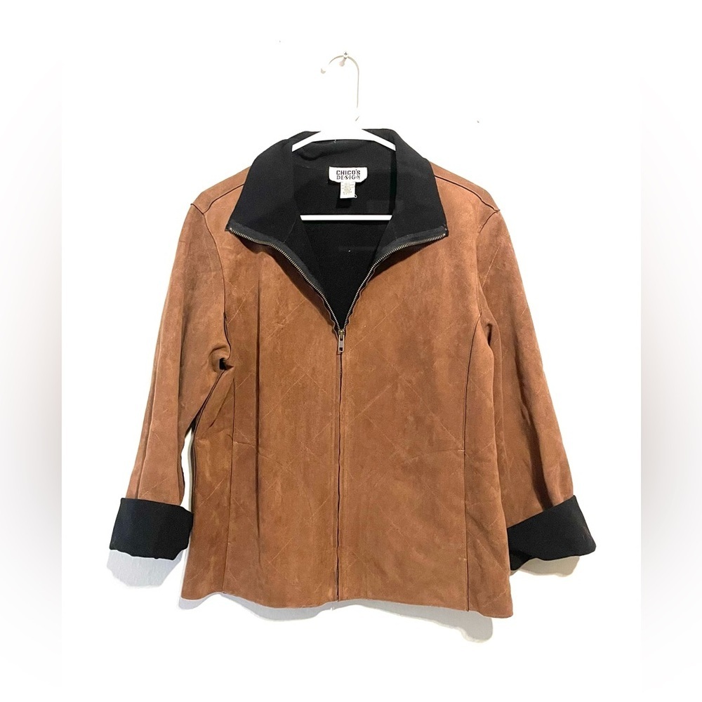 Vintage Chico's Design Size 1 Jacket Brown‎ Faux Suede full zip barn equestrian